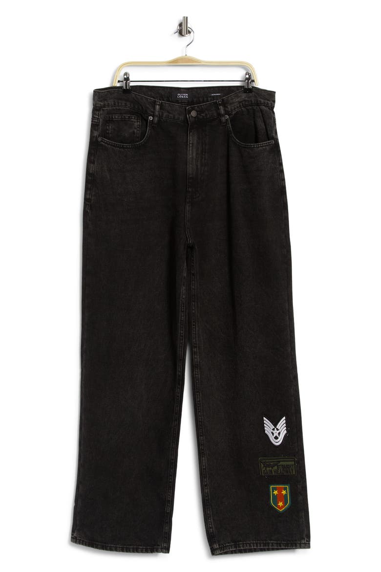 Extra Baggy Patch High Waist Relaxed Straight Leg Jeans, Main, color, FADED BLACK