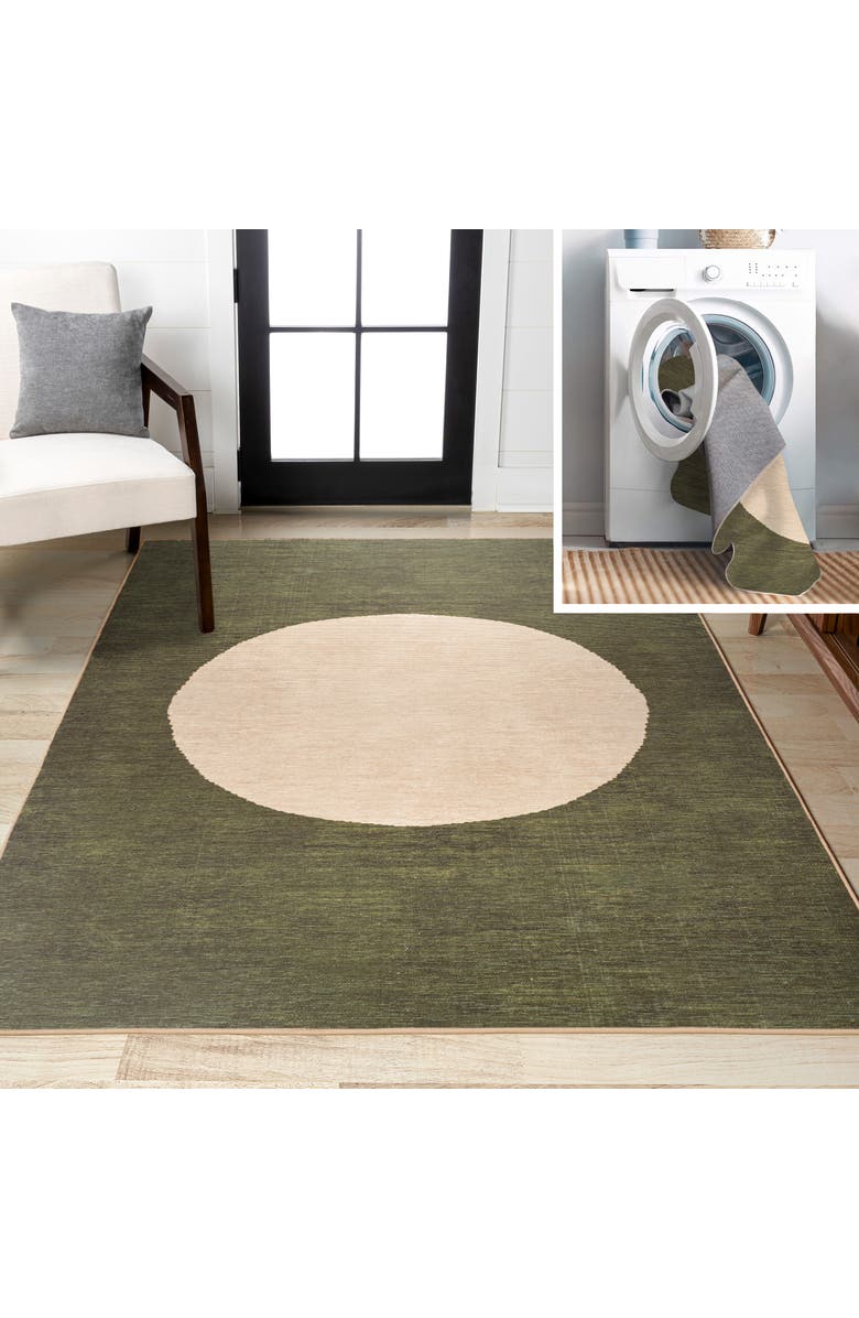 JONATHAN Y Cirkel Minimalist Geometric Dot Machine-Washable Area Rug, Main, color, Green/Cream
