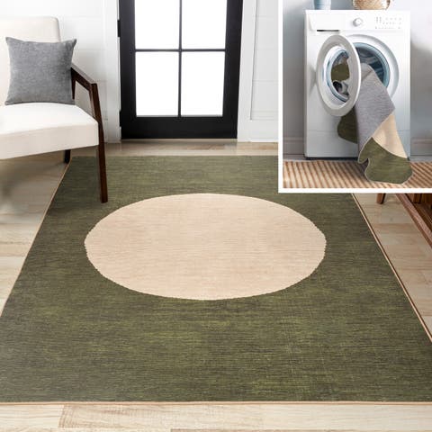 Cirkel Minimalist Geometric Dot Machine-Washable Area Rug