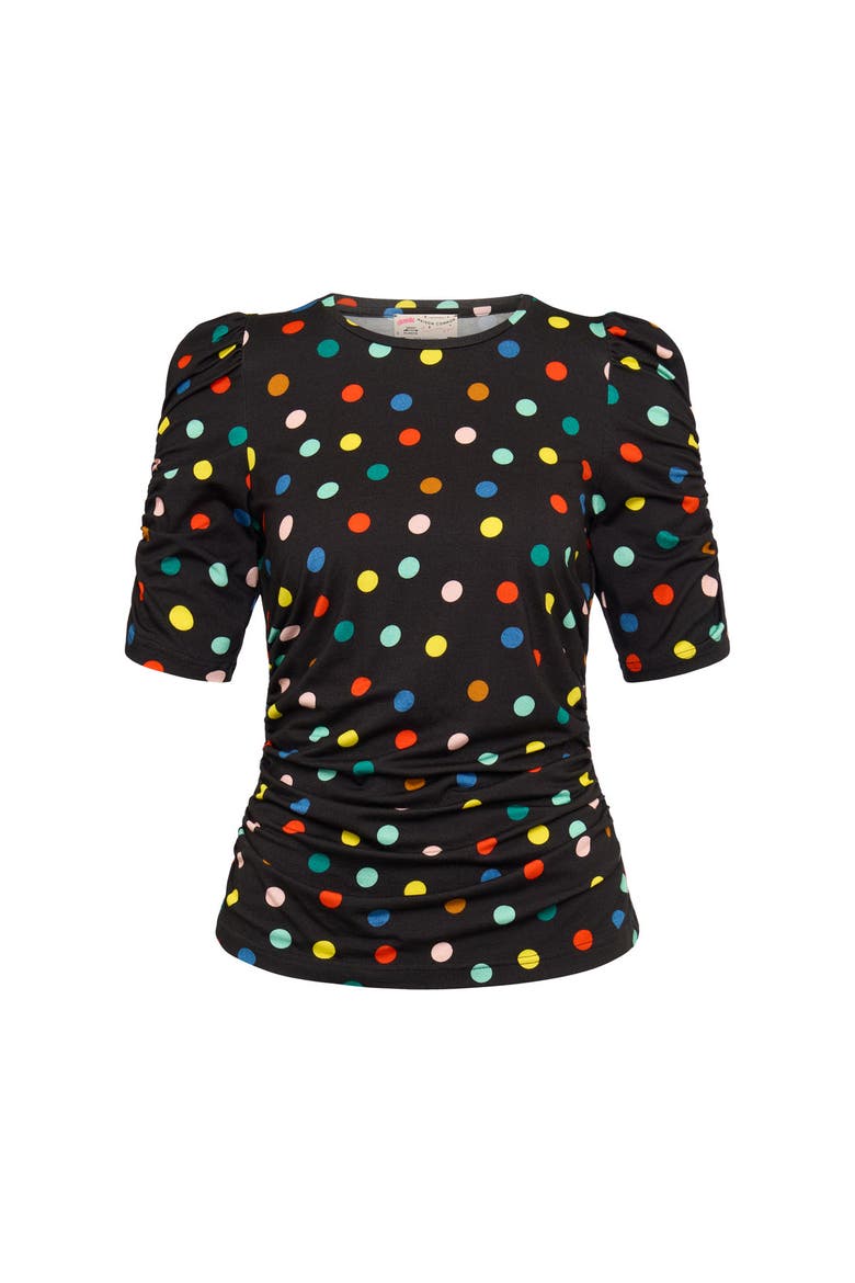 Printed Jersey Shirt With Ruffled Sleeves, Alternate, color, Black Multicolour