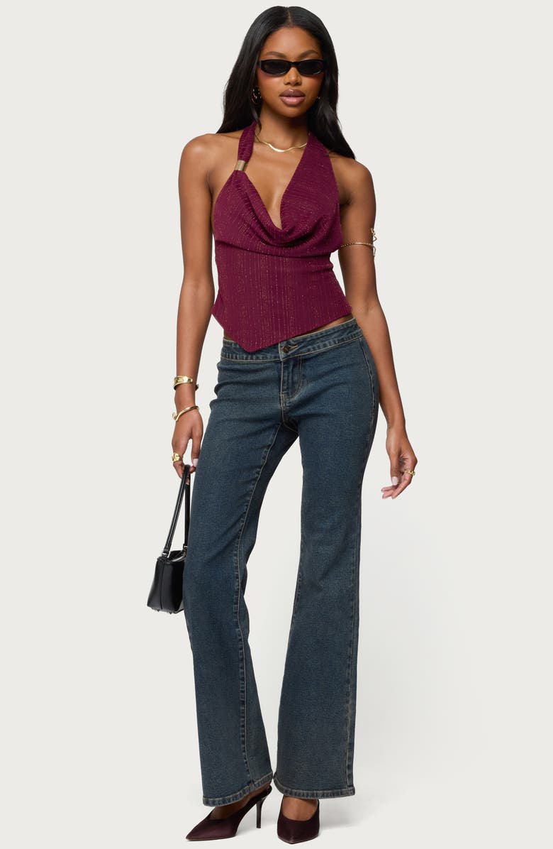 EDIKTED Mimi Textured Mesh Asymmetric Sleeveless Top, Alternate, color, Burgundy