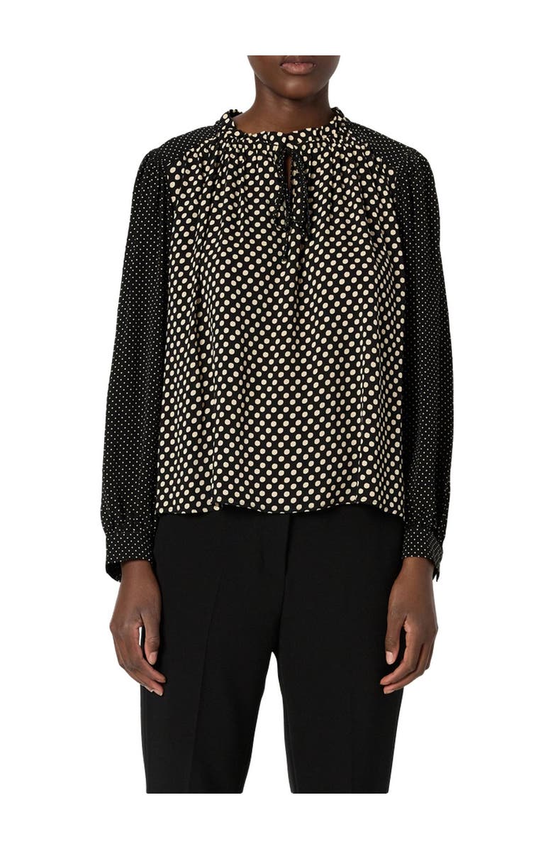 GERARD DAREL Arielle Tie Neck Polka Dot Blouse, Alternate, color, Black