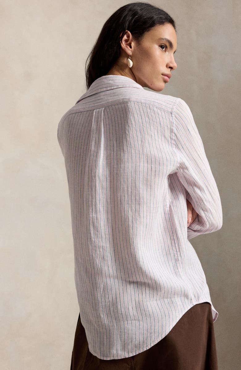 Polo Ralph Lauren Stripe Linen Button-Up Shirt, Alternate, color, Hint Of Pink-White