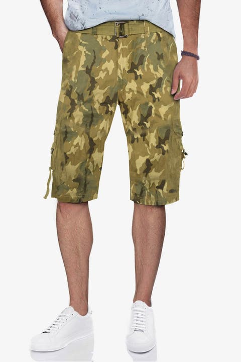 Belted Snap Button Cargo Shorts