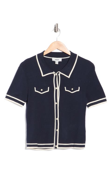 Pearly Button Short Sleeve Crop Sweater