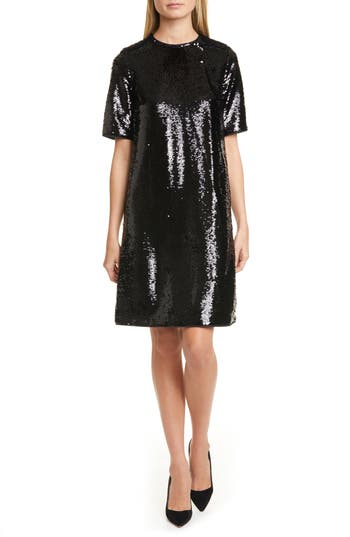Hugo Boss Dettia Short Sleeve Sequin Shift Dress In Black