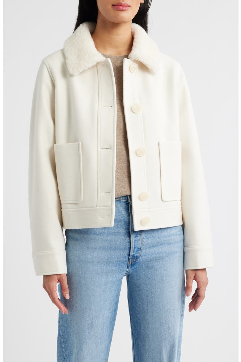 Crop Jacket with Faux Shearling Collar, Alternate, color, MODERN IVORY