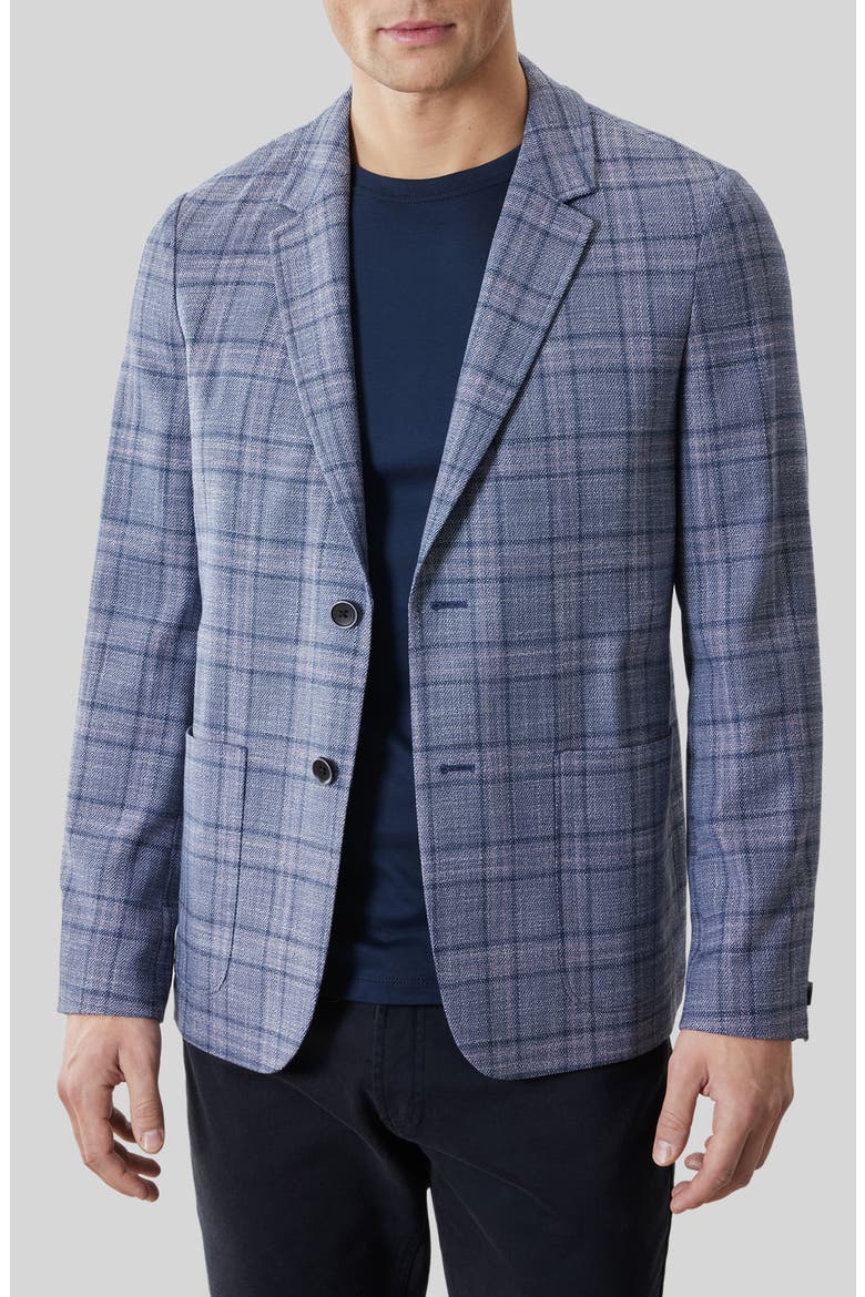 Ambrose Plaid Knit Sport Coat, Main, color, DENIM BLUE