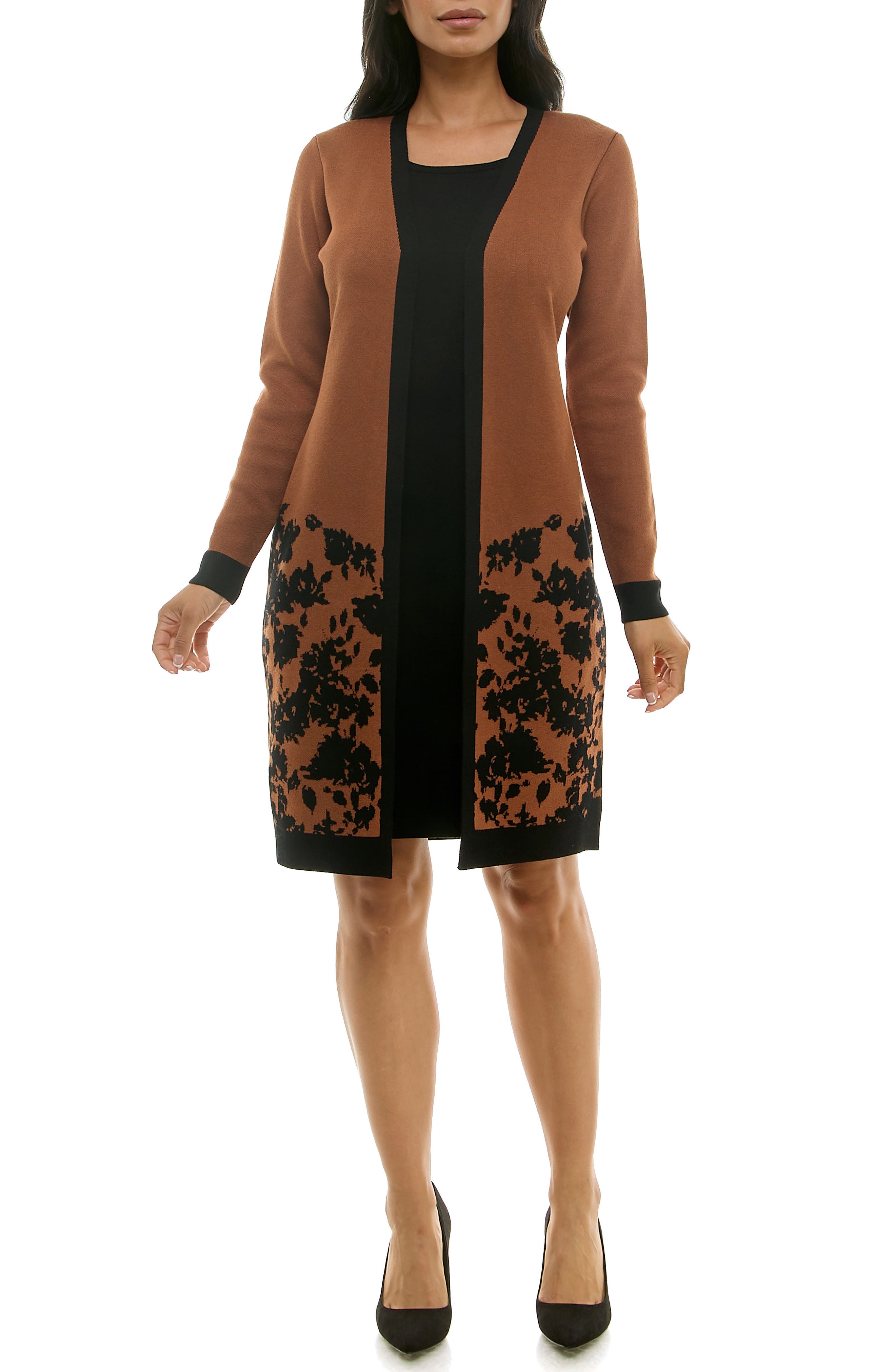 Nina Leonard Long Sleeve Twofer Dress