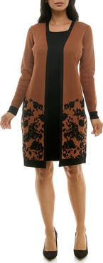 Nina Leonard Long Sleeve Twofer Dress