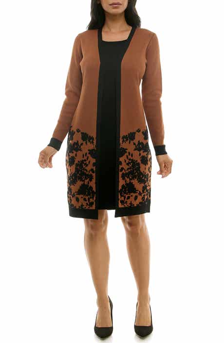 Nina Leonard Long Sleeve Twofer Dress