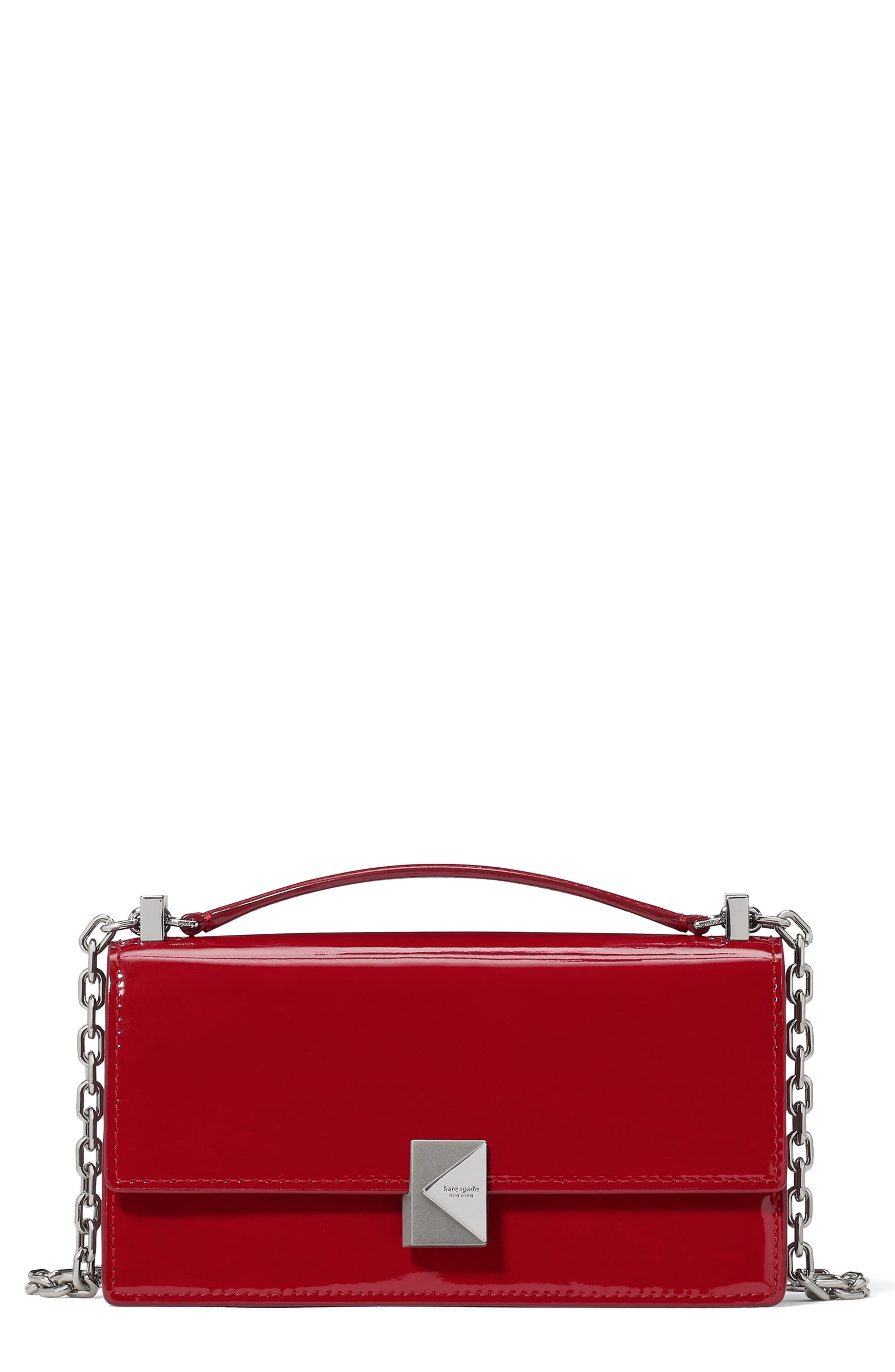 Kate Spade New York mini deco patent leather convertible chain crossbody bag, Main, color, Dark Scarlet