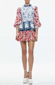 Alice + Olivia Paulie Mixed Floral Balloon Sleeve Minidress