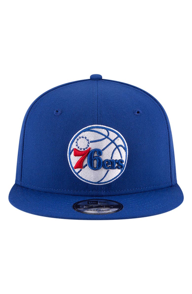 New Era Men's New Era Royal Philadelphia 76ers Official Team Color 9FIFTY Adjustable Snapback Hat, Alternate, color,