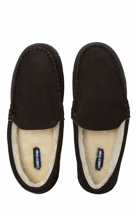 Wide Width Fuzzy Lined Suede Moccasin Slippers