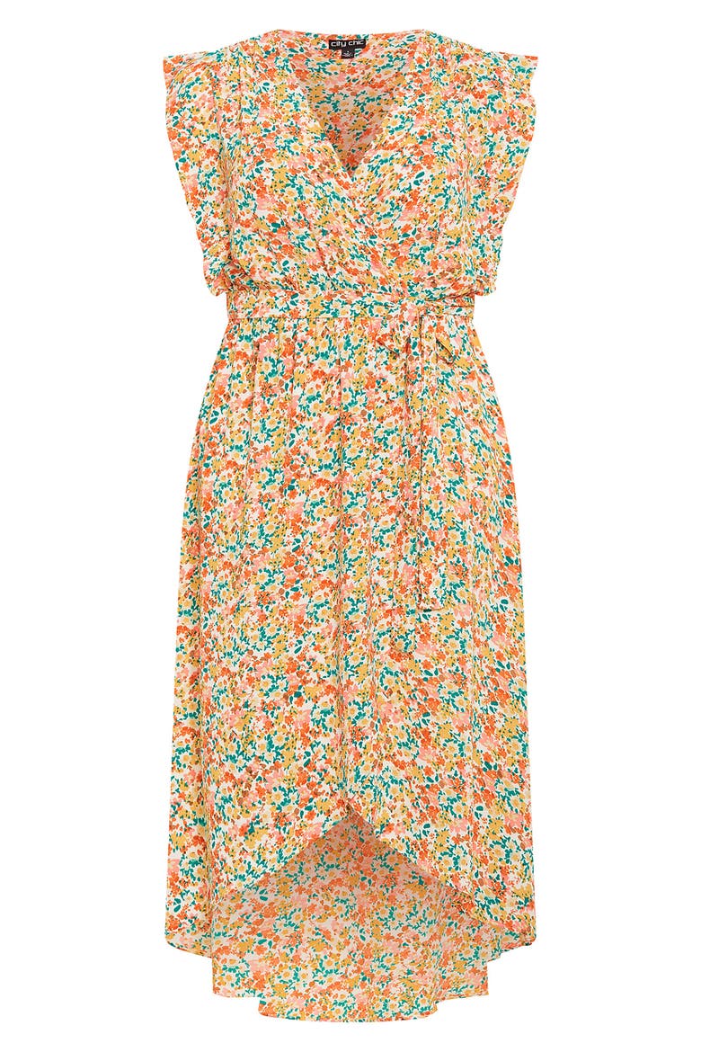 Ditsy Floral Wrap Front Maxi Dress, Alternate, color, ORANGE FL FIELDS