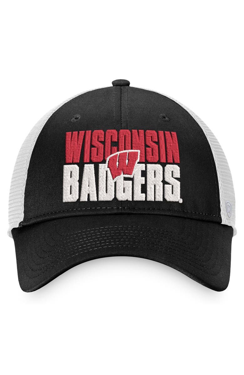TOP OF THE WORLD Men's Top of the World Black/White Wisconsin Badgers Stockpile Trucker Snapback Hat, Alternate, color, 
