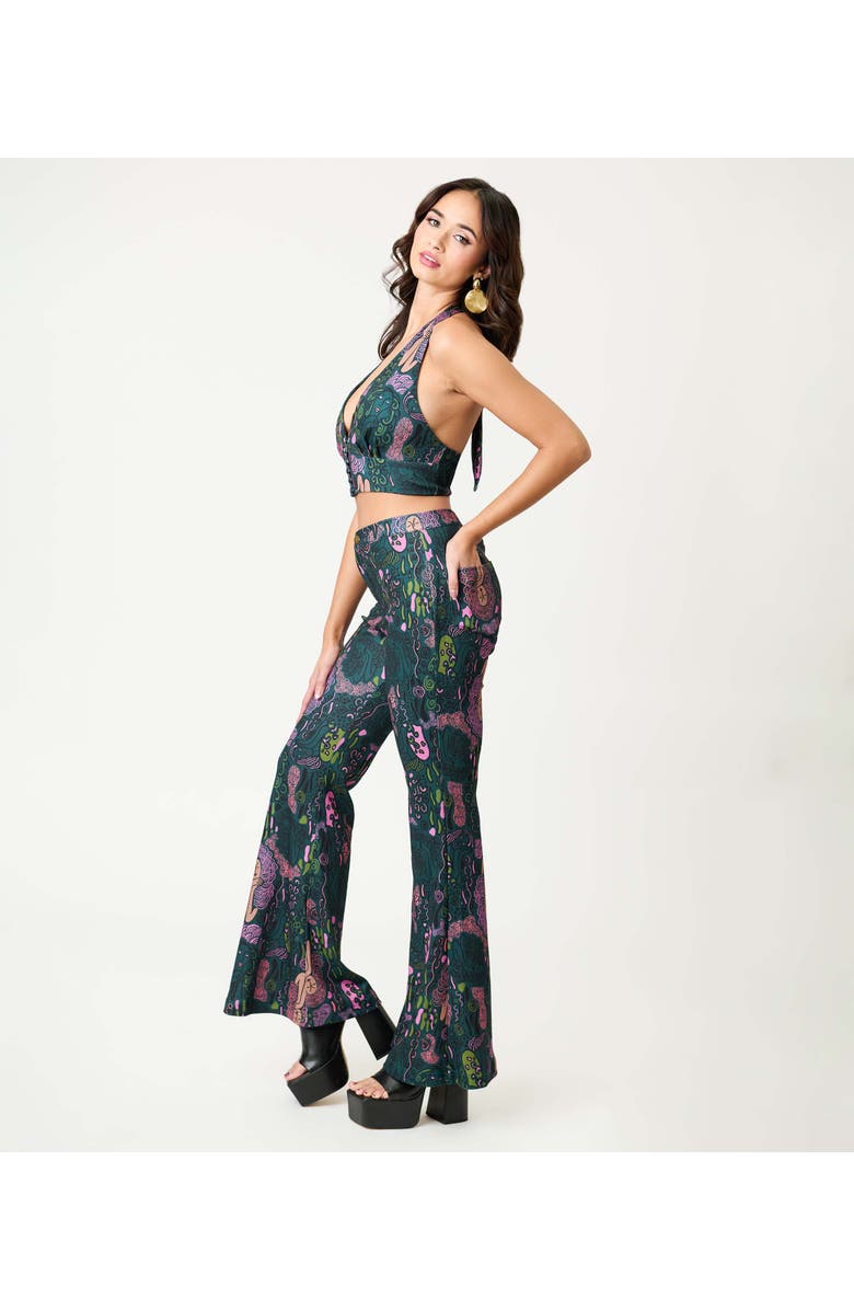 Smak Parlour 1970's Find Your Flare Pants, Main, color, Green Mannequin Print