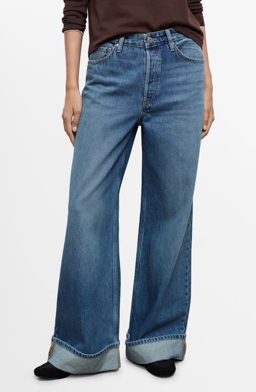 Mango Cuffed Mid Rise Wide Leg Jeans In Blue