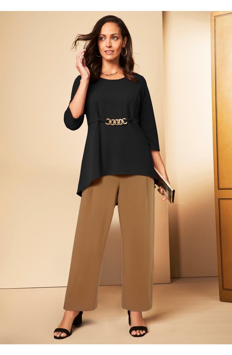 Jessica London Stretch Knit Crepe Wide Leg Pant, Alternate, color, Black