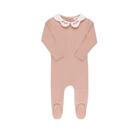 Organic Wide Rib Embroidered Scallop Collar Collection - Footie