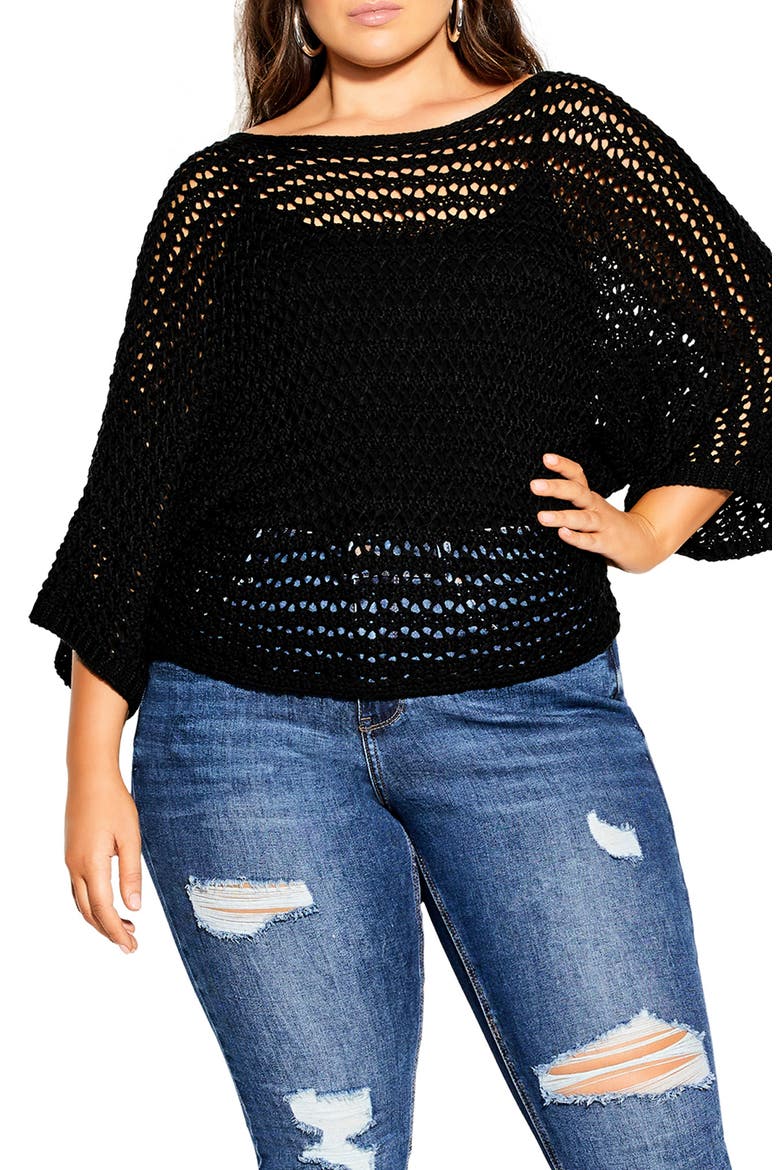 Cool Pointelle Knit Sweater, Main, color, BLACK