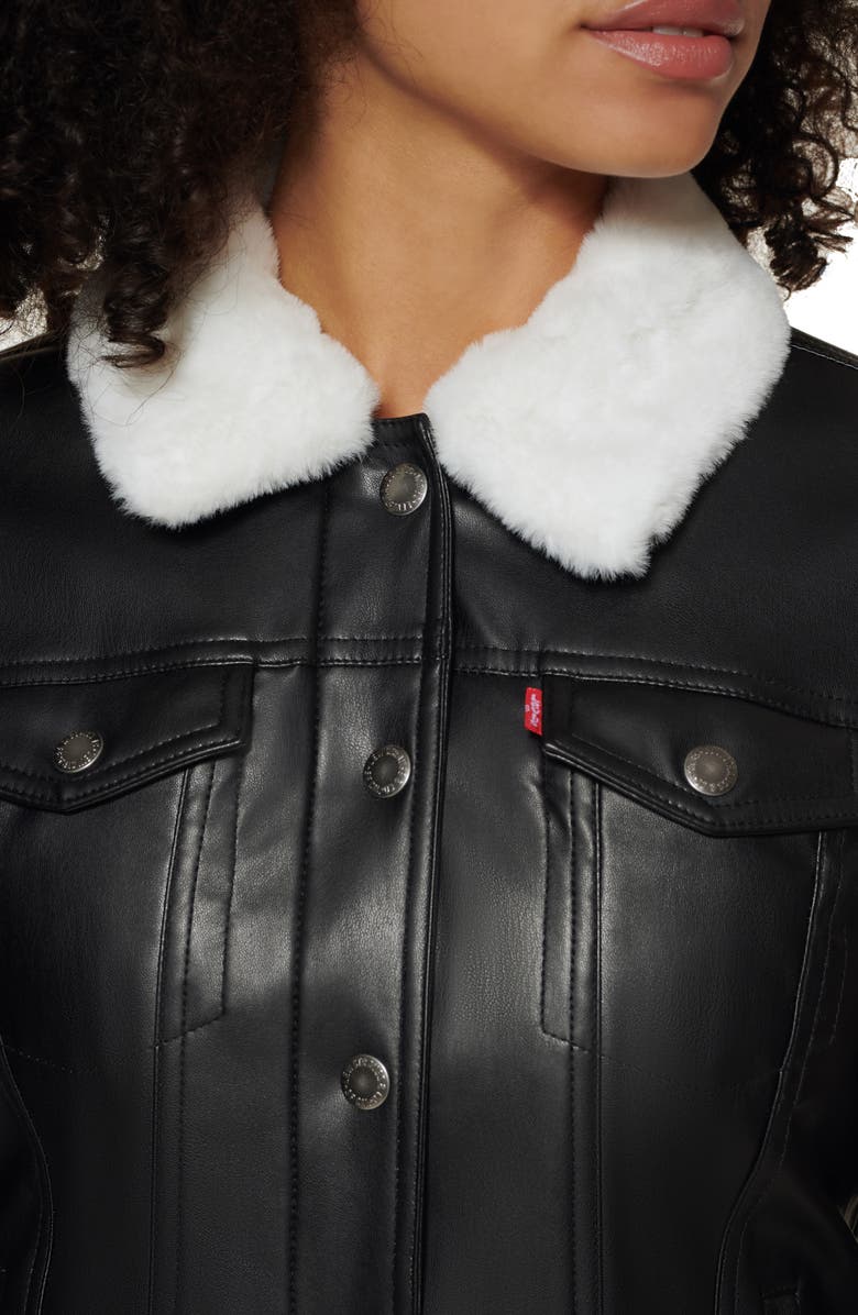 Levi's<sup>®</sup> Faux Fur Collar Faux Leather Trucker Jacket, Alternate, color, 