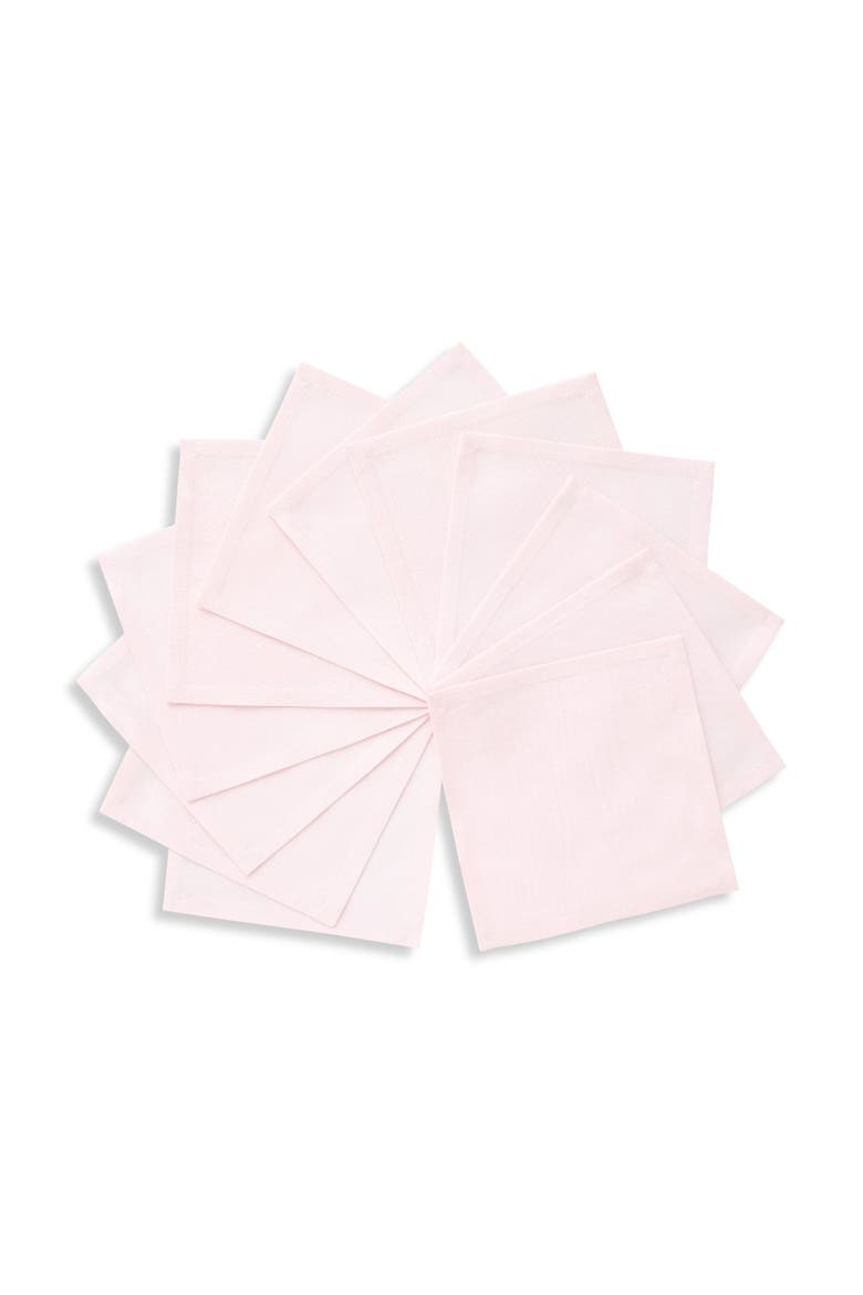 Cotton Linen Plain Cocktail Napkins Set of 12, 6 x 6" - Dru, Main, color, Pink