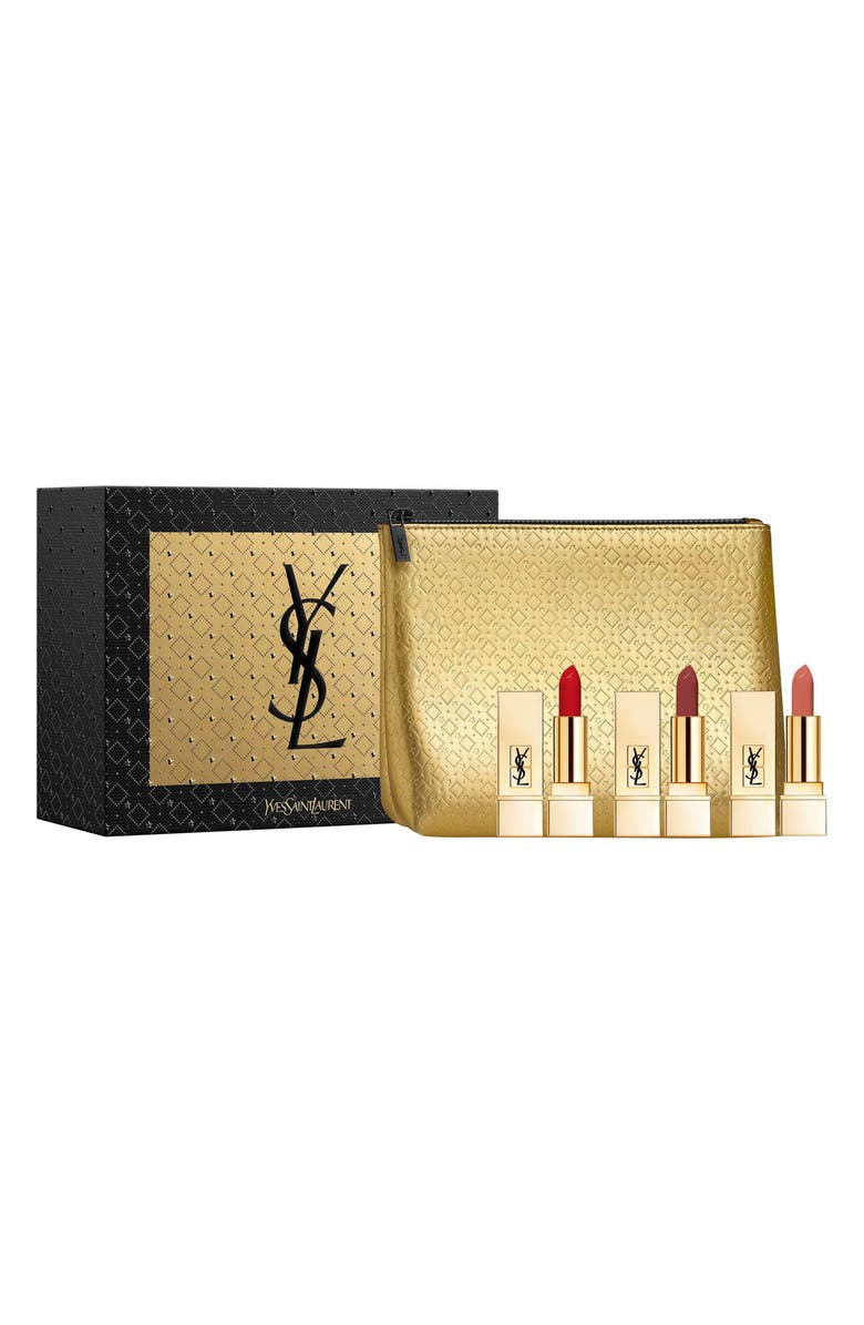 Yves Saint Laurent Mini Rouge Pur Couture Satin Lipstick Trio USD $62 Value, Main, color, 