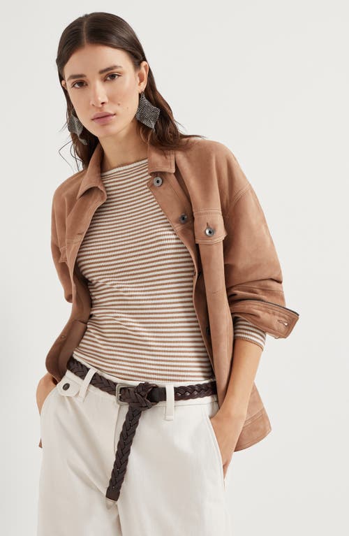 Brunello Cucinelli Couture Suede Jacket In Rust Brown