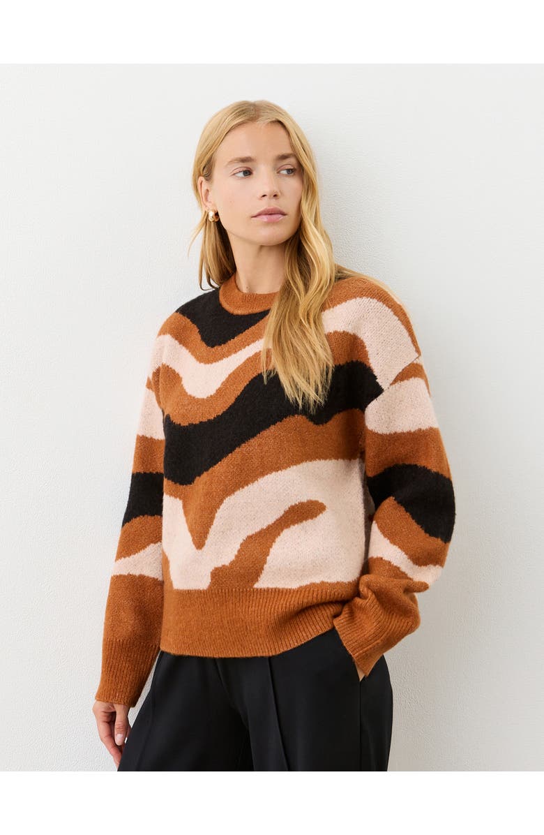Finery London Minnie Abstract Print Knitted Sweater, Main, color, Brown