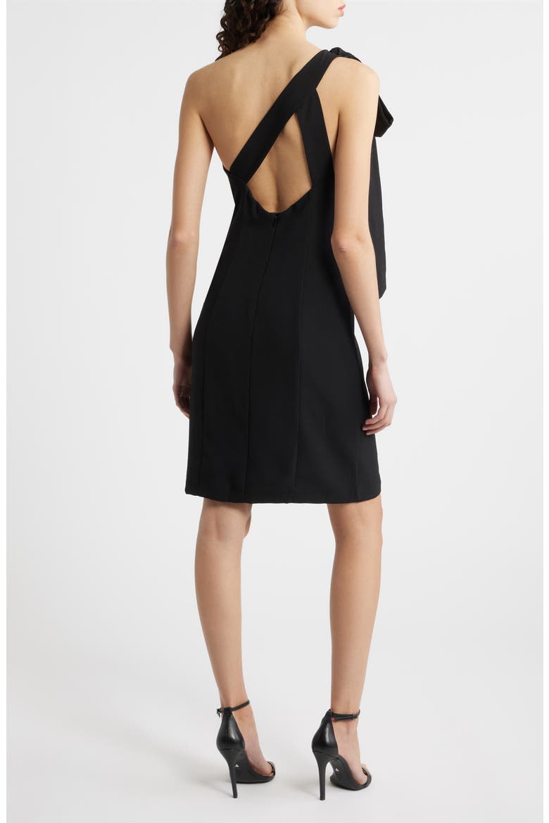 Bow One-Shoulder Cocktail Dress, Alternate, color, BLACK