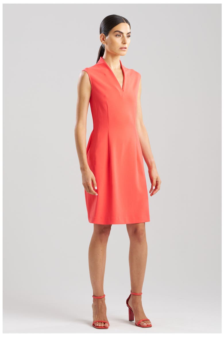 SOLID KNIT CREPE Raised Collar Dress, Main, color, CAYENNE