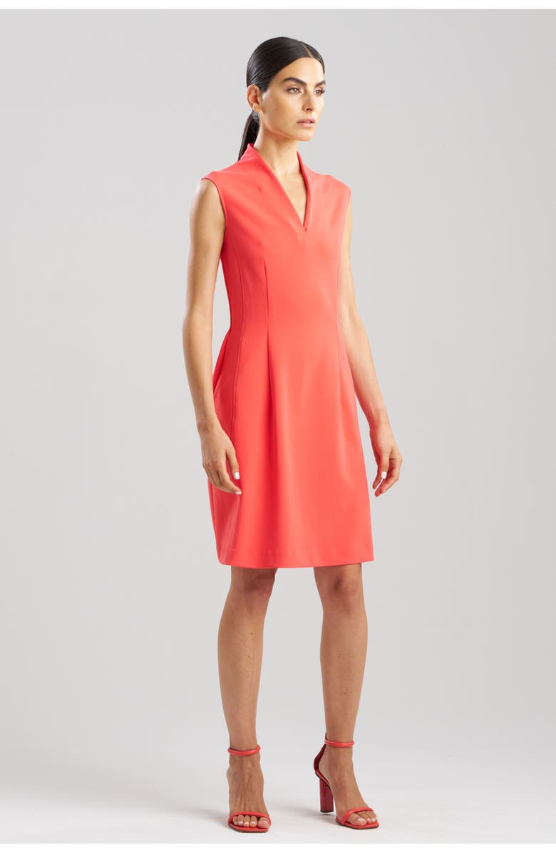 Natori SOLID KNIT CREPE Raised Collar Dress, Main, color, Cayenne