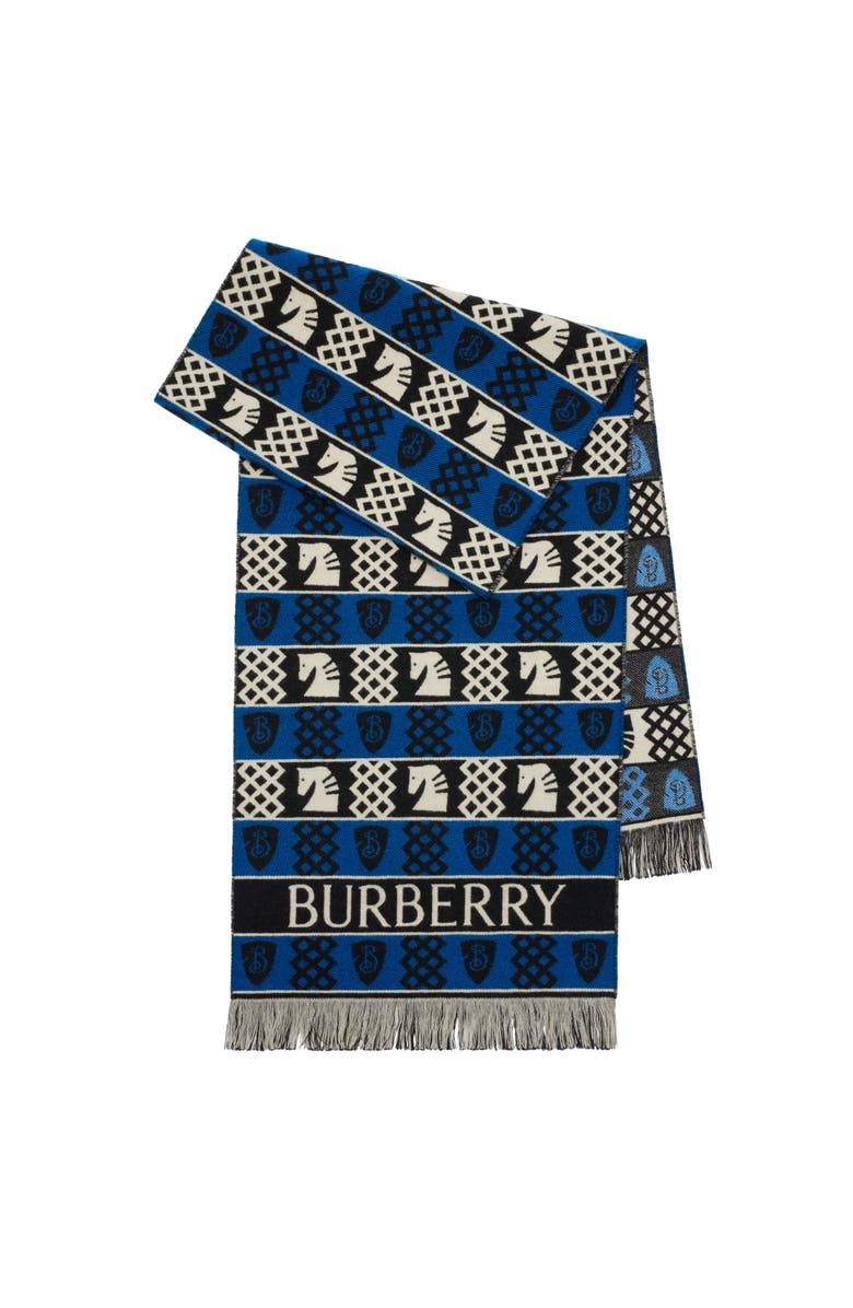 Burberry Chess Fair Isle Wool Scarf, Main, color, Black/Calico White/Knight Blue