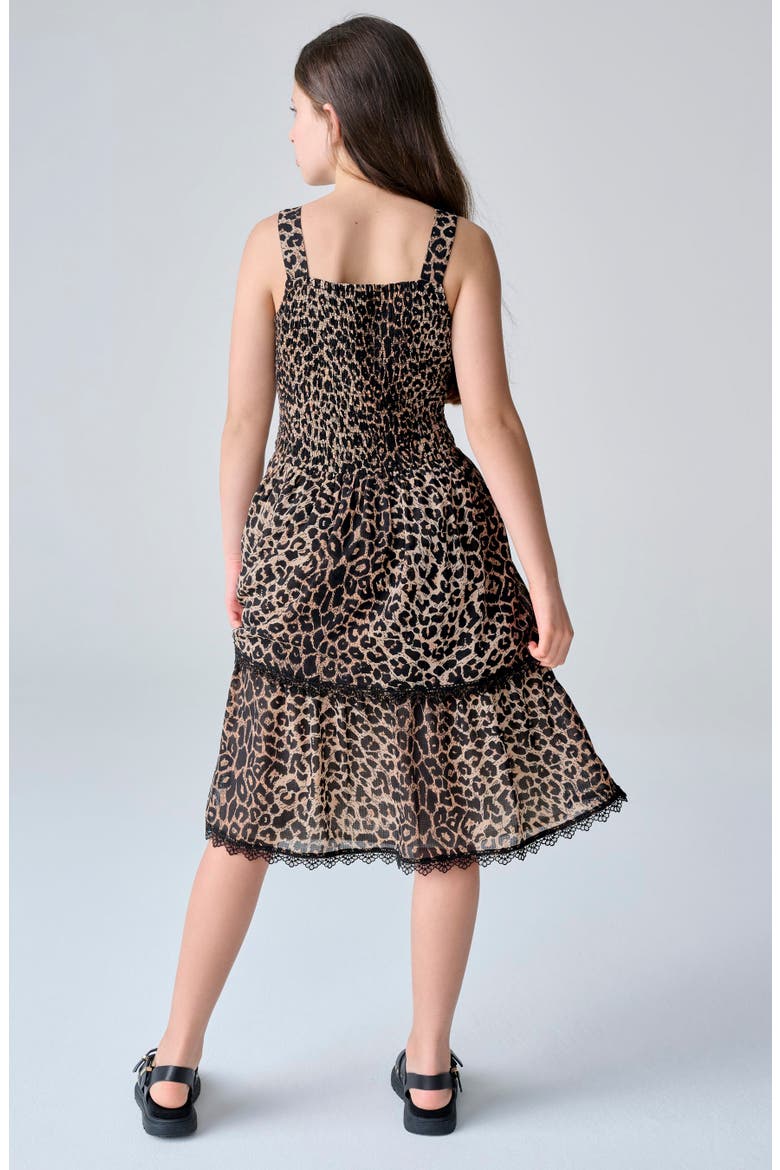 Kids' Leopard Tiered Dress, Alternate, color, BROWN