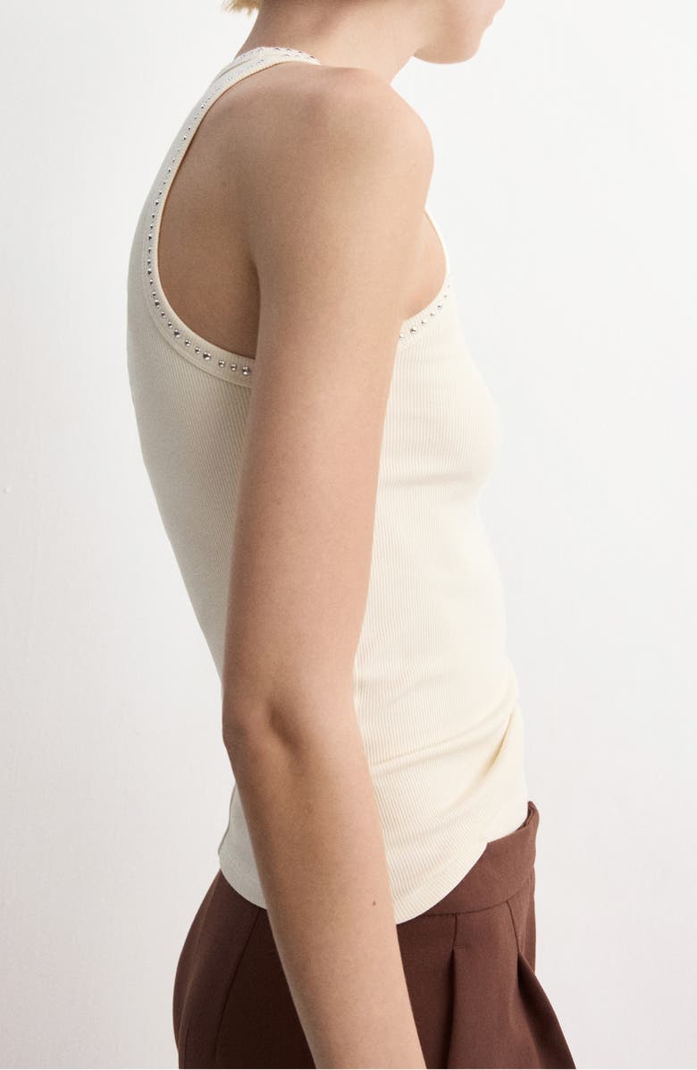 MANGO Stud Trim Crewneck Rib Tank, Alternate, color, Off White