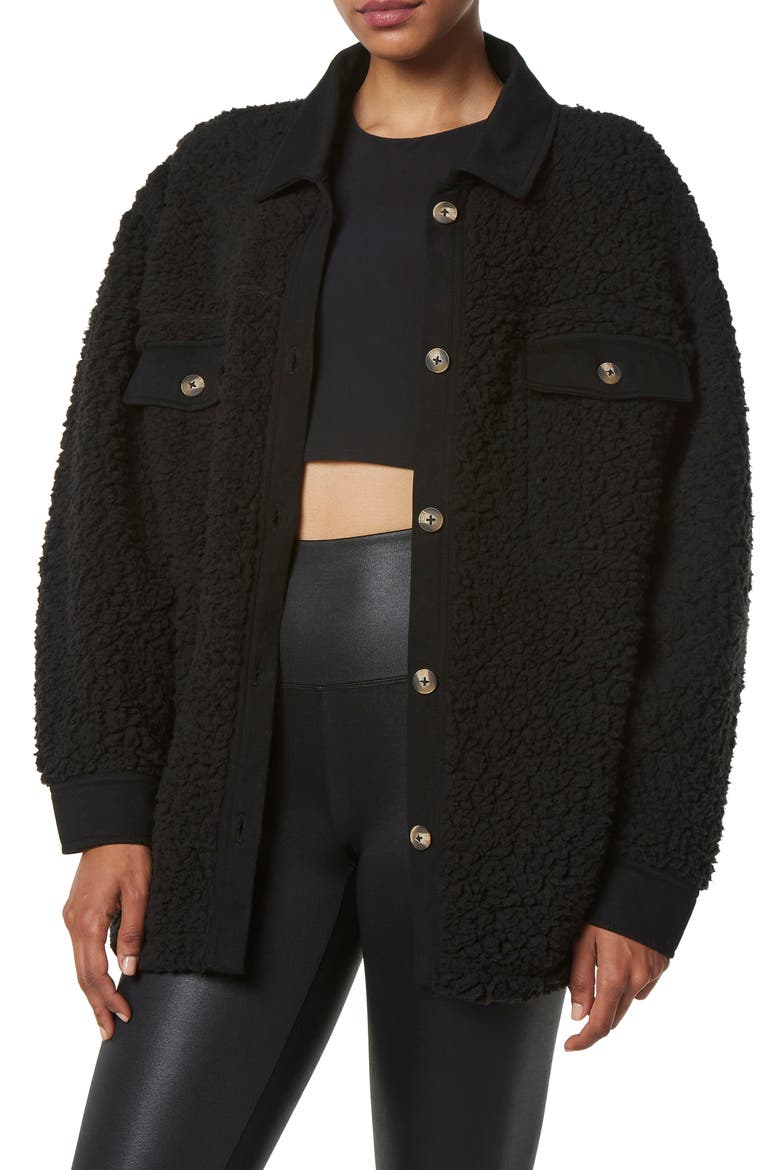 Teddy Fleece Shirt Jacket, Main, color, BLACK