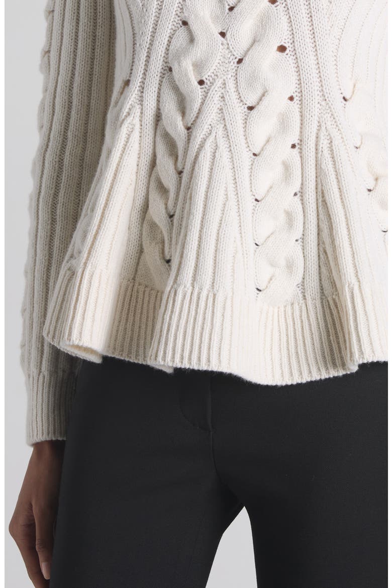 Cable Knit Peplum Sweater, Alternate, color, IVORY