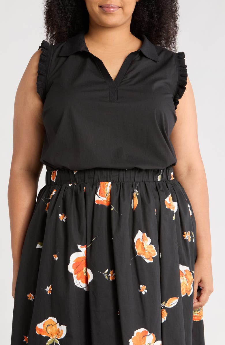 DR2 by Daniel Rainn Ruffle Cotton Blend Poplin Tank, Main, color, Black