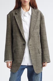 R13 Oversize Ragged Houndstooth Linen & Virgin Wool Blazer
