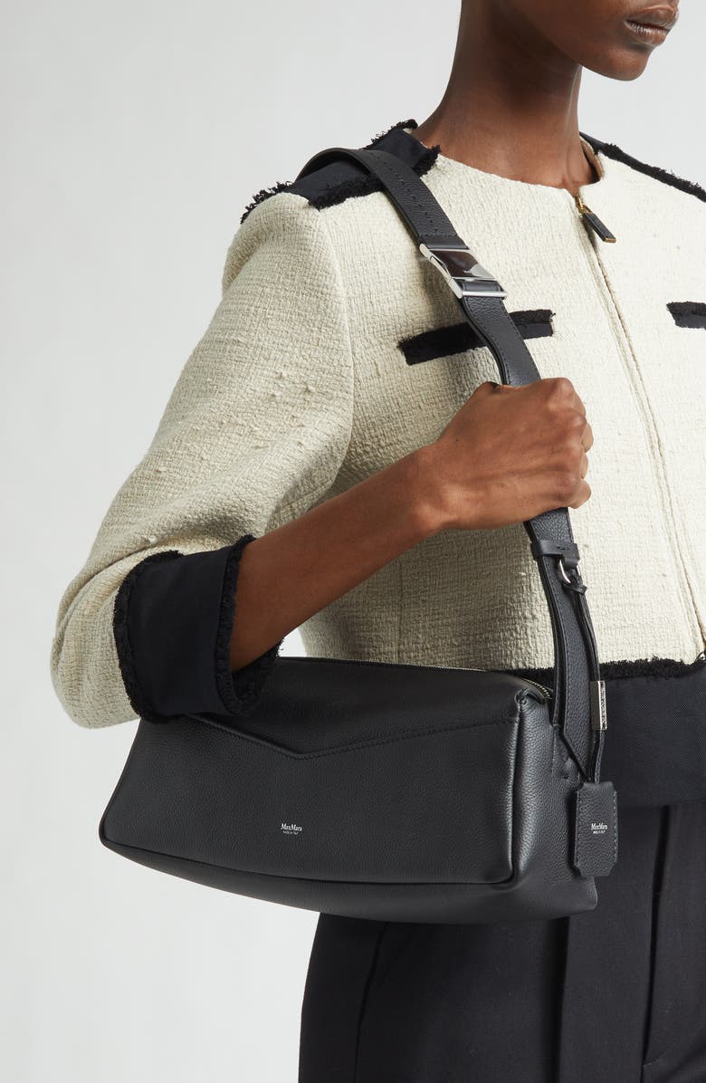 Max Mara Skippers Leather Shoulder Bag, Alternate, color, Black