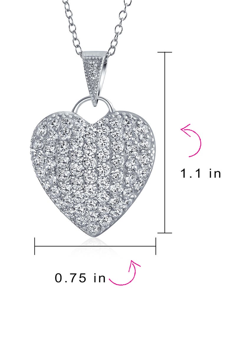 Rhodium Plated Sterling Silver Pavé CZ Heart Pendant Necklace, Alternate, color, CLEAR
