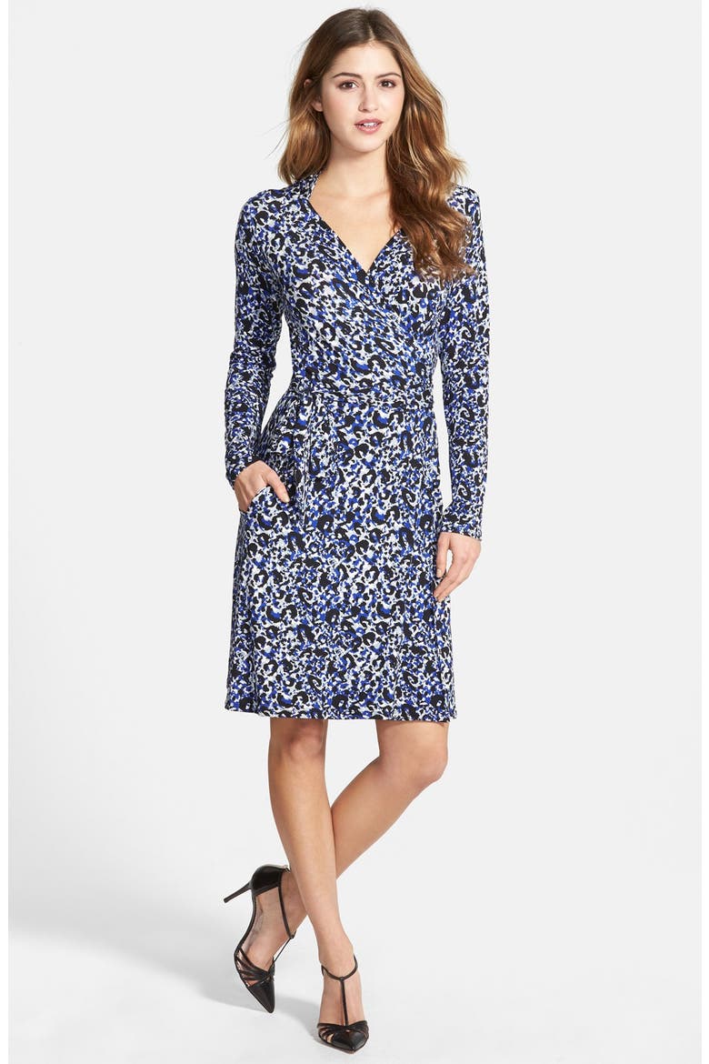 Seamed Wrap Dress, Main, color, BLUE ANIMAL PRINT