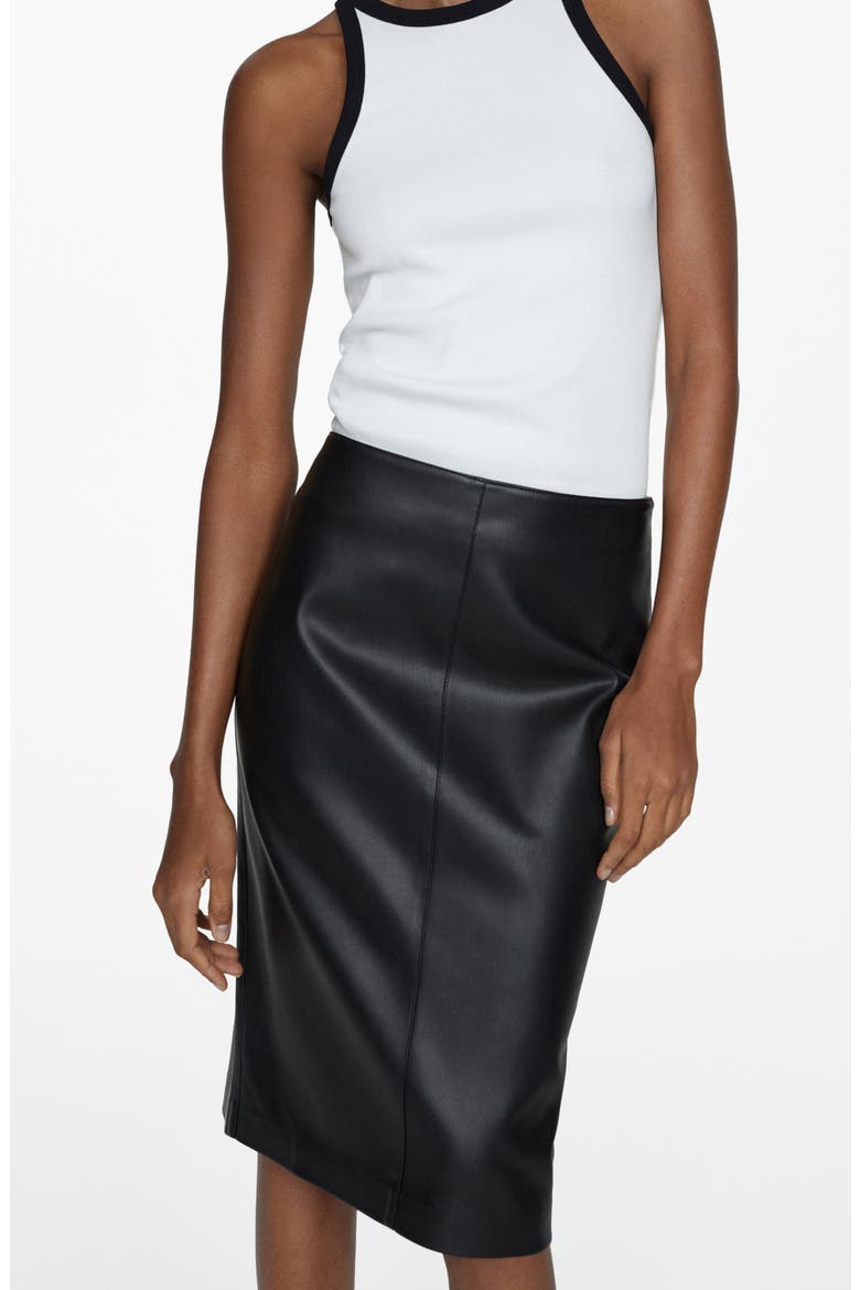 Faux Leather Pencil Skirt, Alternate, color, BLACK