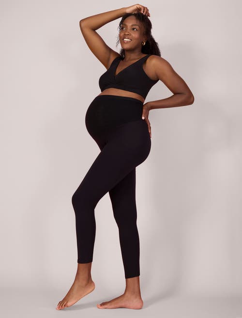 Motherhood Maternity Secret Fit Over The Belly Coated Full Length Legging In Black/black