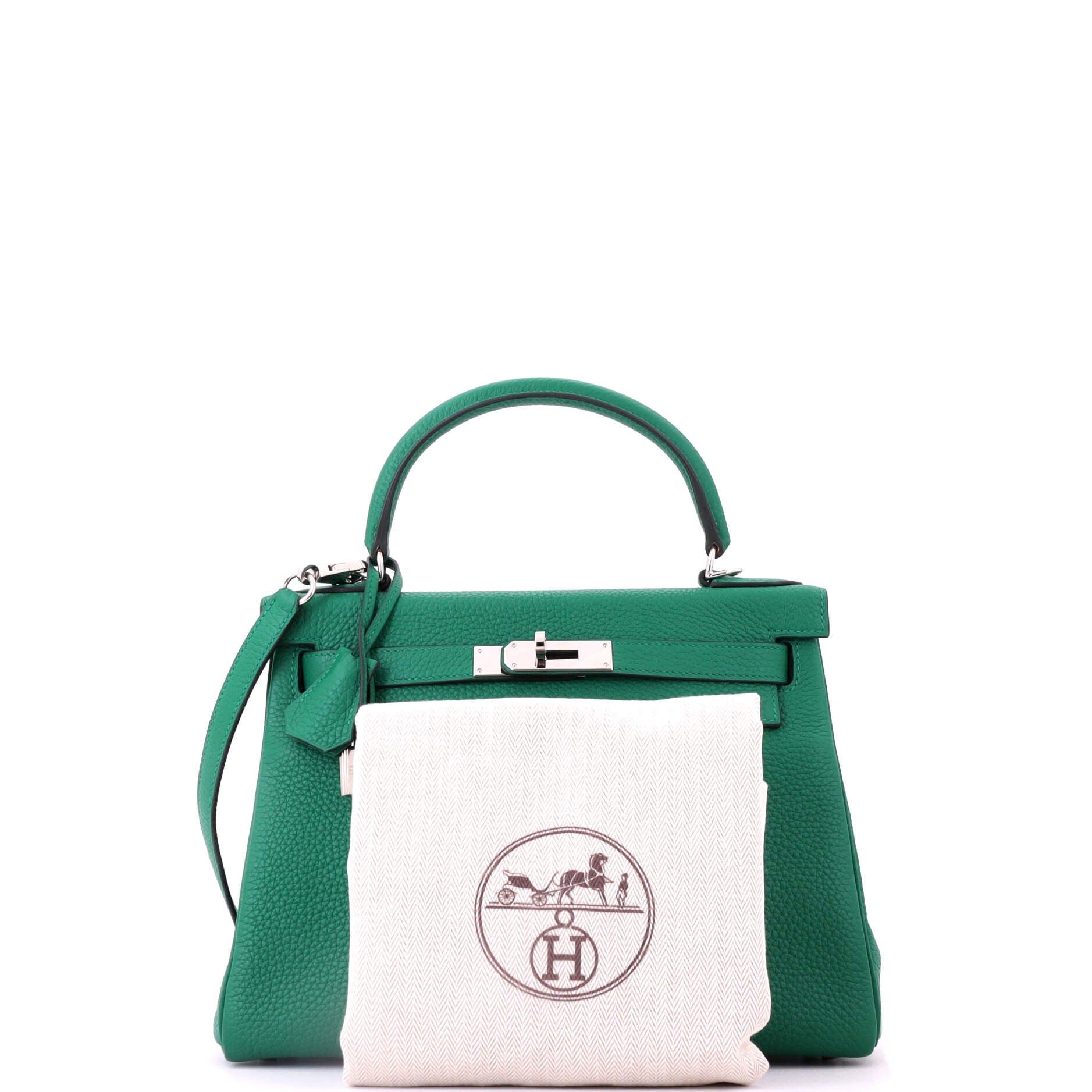 Pre-Owned Hermes Kelly Handbag Green Togo with Palladium Hardware 28, Alternate, color, Vert Vertigo