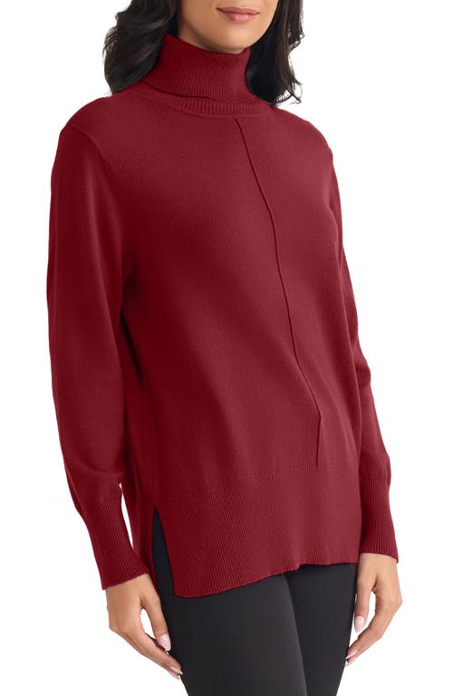 Jones New York Turtleneck Seam Front Bouclé Sweater In Burgundy