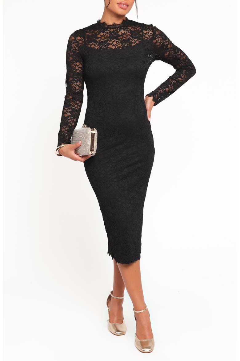 Davina Long Sleeve Midi Dress, Main, color, BLACK