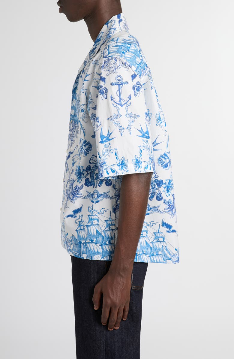 McQueen Sailor Tattoo Camp Shirt, Alternate, color, Ivory-Navy